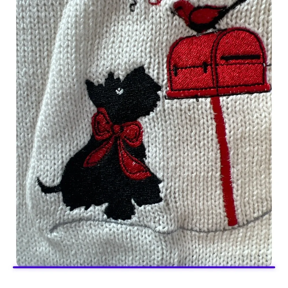 Blair 3XL White Knit Vest‎ with Dog and Bird Embroidery Zip Front